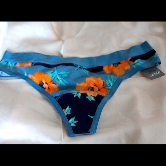 NWT Aerie Thong w blue and orange flower print - Picture 1 of 2